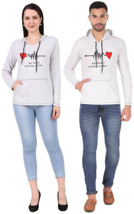 FINETTOUCH Typography Couple Hooded Neck Grey T-Shirt