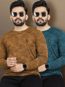VeBNoR Abstract Men Round Neck Yellow, Blue T-Shirt