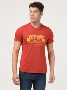 Wrangler Printed Men Round Neck Maroon T-Shirt