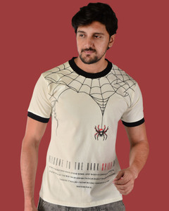 WESTERN PARIS Printed Men Round Neck Beige T-Shirt