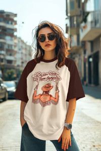 जुनबेरी महिलाओं के लिए गोल गला प्रिंटेड बेज, भूरा टी-शर्ट