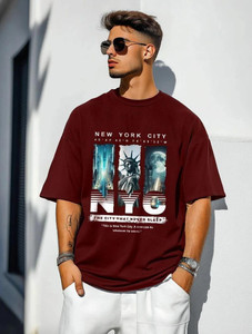 FastColors Printed Men Round Neck Reversible Maroon T-Shirt