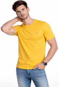 Jeiri Solid Men Round Neck Yellow T-Shirt