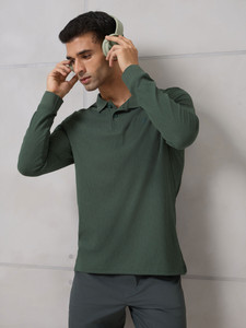 TECHNOSPORT Self Design Men Polo Neck Green T-Shirt