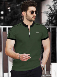 TRIPR Printed Men Mandarin Collar Dark Green, Black T-Shirt