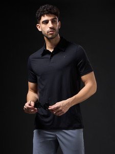 TECHNOSPORT Solid Men Polo Neck Black T-Shirt