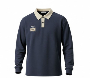 UGFABRICS Men Navy Blue Polo Neck T-Shirt - Image 3