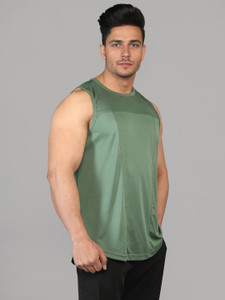 CHKOKKO Solid Men Round Neck Light Green T-Shirt