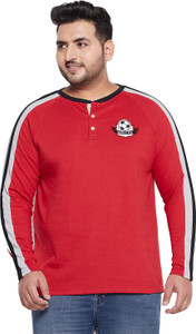 bigbanana Colorblock Men Henley Neck Red T-Shirt