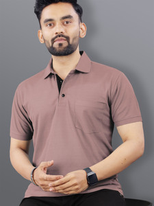 VeBNoR Solid Men Polo Neck Beige T-Shirt