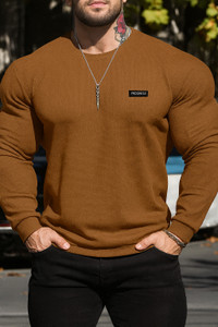 sti Self Design Men Round Neck Gold T-Shirt