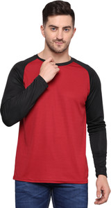 TQH Colorblock Men Round Neck Maroon T-Shirt