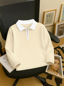 KAJARU Solid Men Zip Neck Beige T-Shirt