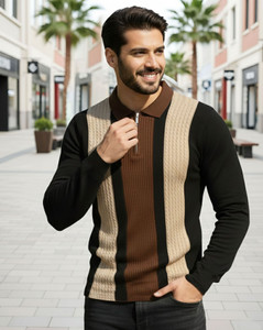 AUSK Striped Men Zip Neck Multicolor T-Shirt - Buy AUSK Striped Men Zip ...
