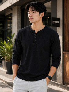 Starvy Men Henley Neck Black T-Shirt - Image 2