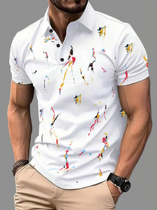 AUSK Graphic Print Men Polo Neck White T-Shirt
