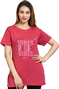Magknit Typography Women Round Neck Pink T-Shirt