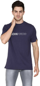 John Peters Typography Men Round Neck Navy Blue T-Shirt