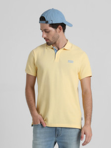 JACK & JONES Solid Men Polo Neck Beige T-Shirt