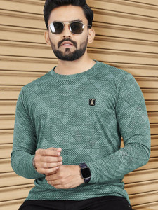 VeBNoR Abstract Men Round Neck Light Green T-Shirt