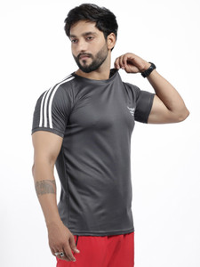 Diamond Fashion Striped Men Round Neck Grey T-Shirt
