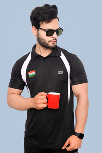 AZYXREN Military Camouflage Men Polo Neck Black T-Shirt