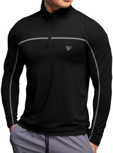 EyeBogler Colorblock Men Zip Neck Black T-Shirt