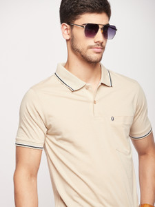 UNIBERRY Solid Men Polo Neck Beige T-Shirt
