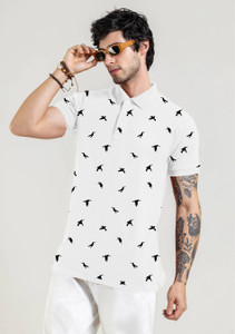 JUGULAR Printed Men Polo Neck White T-Shirt