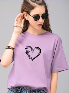 Earthstick Printed Women Round Neck Purple T-Shirt