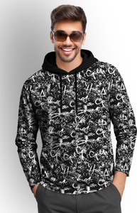 TRIPR Printed Men Hooded Neck Black, White T-Shirt