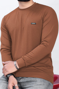 sti Self Design Men Round Neck Brown T-Shirt