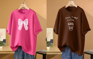 RAPTUROUS Printed Women Round Neck Pink, Brown T-Shirt