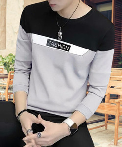 Hikaru Colorblock Men Round Neck Grey T-Shirt
