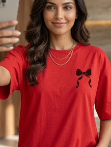 AI CLUB Printed Women Round Neck Red T-Shirt