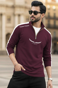 TRIPR Printed Men Henley Neck Maroon, White T-Shirt