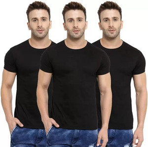 Newsingh Solid Men Round Neck Black T-Shirt