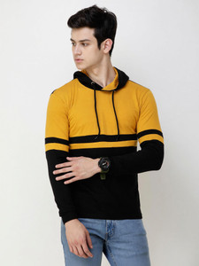 Wrath Colorblock Men Hooded Neck Black, Yellow T-Shirt