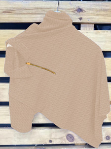 KAJARU Solid Men Zip Neck Beige T-Shirt