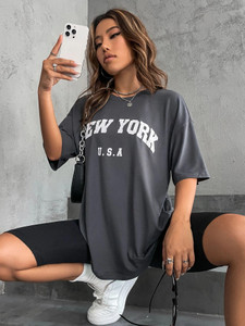 ColorChakra Printed, Typography Women Round Neck Grey T-Shirt