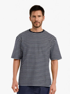 RARE RABBIT Striped Men Crew Neck Dark Blue T-Shirt