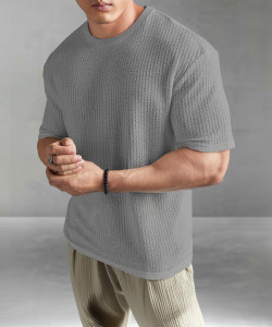 TeeWink Solid Men Round Neck Grey T-Shirt