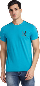 BEING HUMAN Printed Men Crew Neck Blue T-Shirt