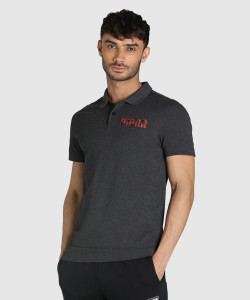 PUMA Solid Men Polo Neck Black T-Shirt