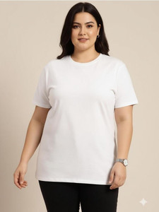 R.S. Threads Solid Women Round Neck White T-Shirt