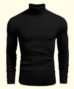clothyy Solid Men Turtle Neck Black T-Shirt