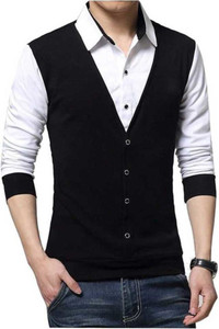 Try This Men Color Block Formal Black Shirt