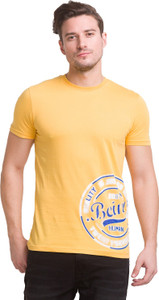 BEING HUMAN Graphic Print Men Round Neck Yellow T-Shirt