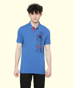 BEING HUMAN Solid Men Polo Neck Blue T-Shirt