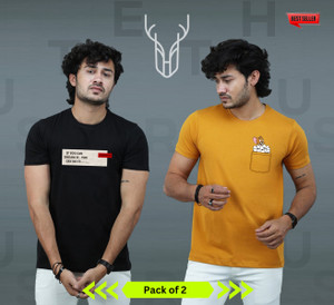 t-hustler Printed Men Round Neck Yellow, Black T-Shirt